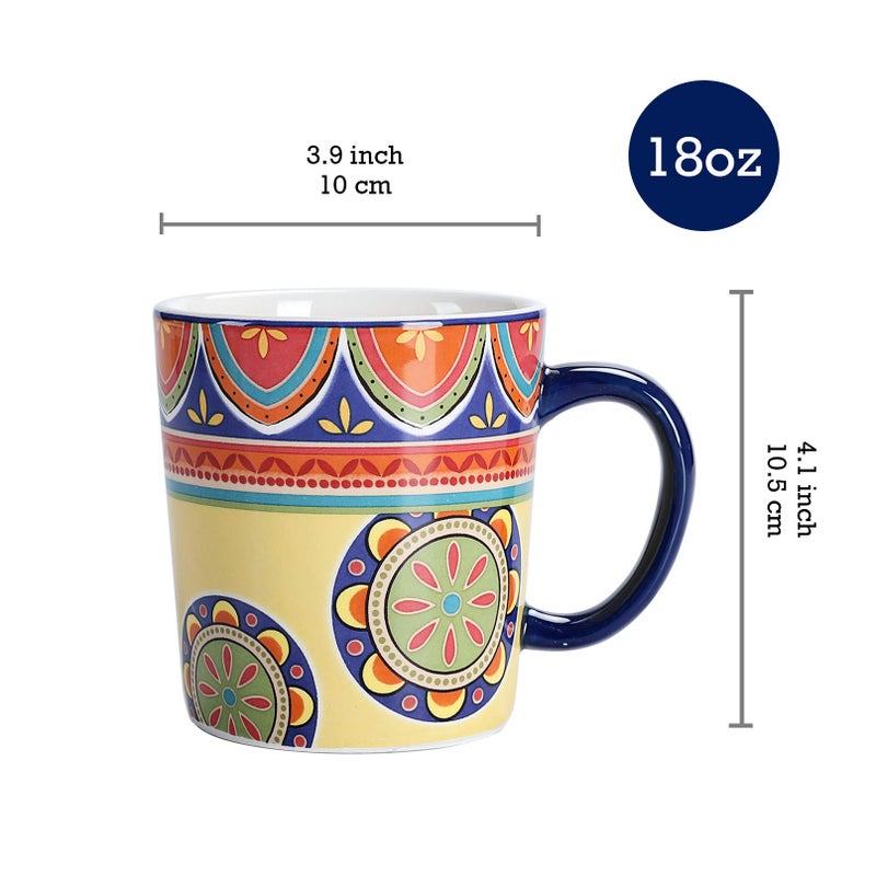 Bico Tunisian Ceramic Coffee Mugs Set of 4, 18 oz Large Tea Cups with Handle, Aesthetic Latte Mugs for Cappuccino Cocoa, Lead-Free, Dishwasher and Microwave Safe, Housewarming Gift - Image 2